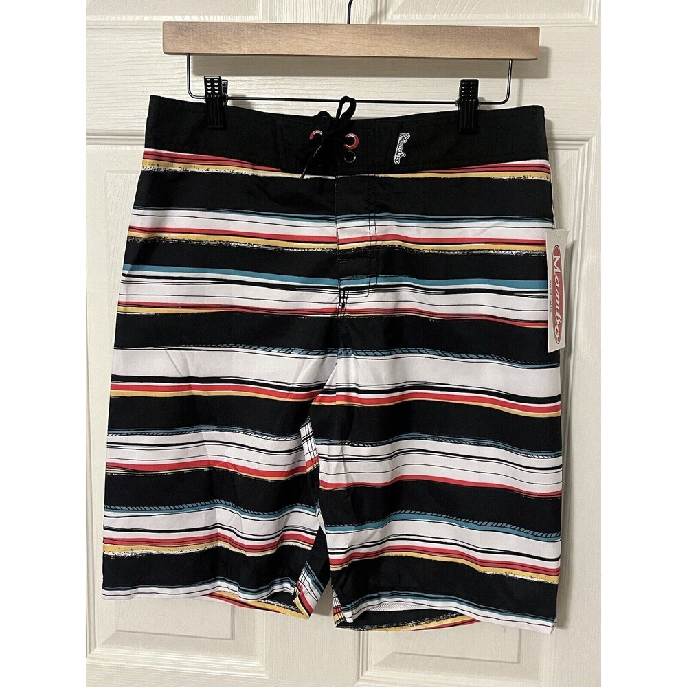 NWT Mens Mambo Australia Size S Black Striped Mesh Lined Board Swim Trunks